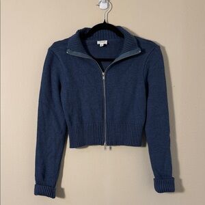 Le Lis Blue Double Zipper Cropped Cardigan Size M